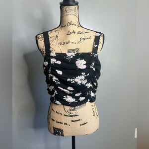 Express crop top ruched smocked floral medium modern travel feminine ethereal